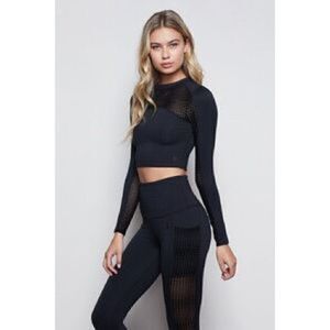 Good American High Rise Side Sheer  Mesh Athletic Black Leggings Size 2